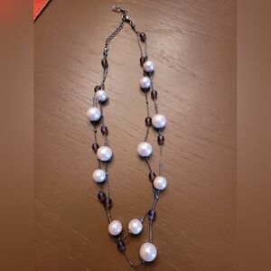 JNY Elegant Pearl and Purple Bead Necklace